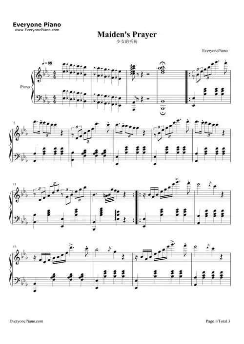 少女的祈祷-maidens prayer-钢琴谱文件(五线谱,双手简谱,数字谱,midi