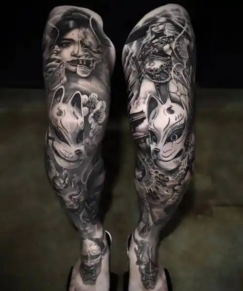 写实风格花腿纹身,包腿纹身图案_上海