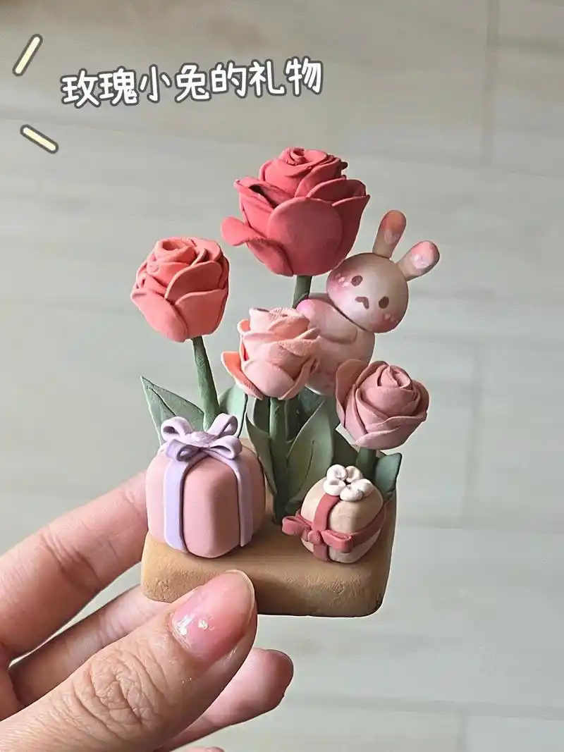 超轻粘土 #手工diy #手工 #手工玫瑰花#粘土摆件 - 抖音