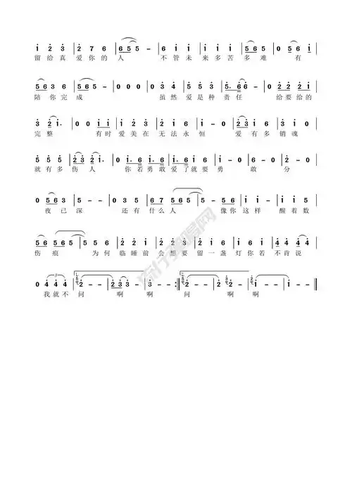 歌曲简谱:林忆莲《伤痕》免费高清简谱 歌谱下载 流行弹唱网