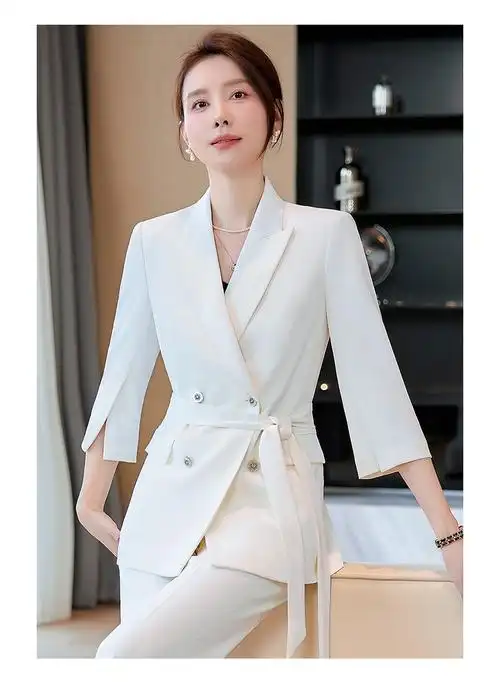 高级感时尚西装外套女2024夏季新款休闲气质七分袖西服裤子套装 - 17