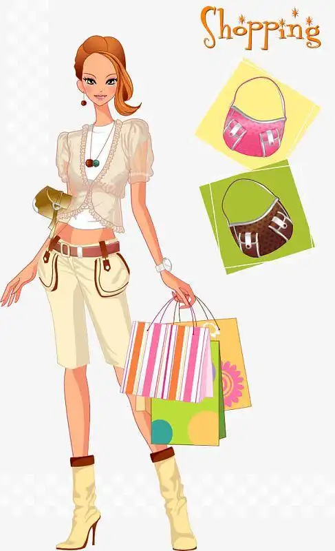 买包包的时尚少女矢量素材