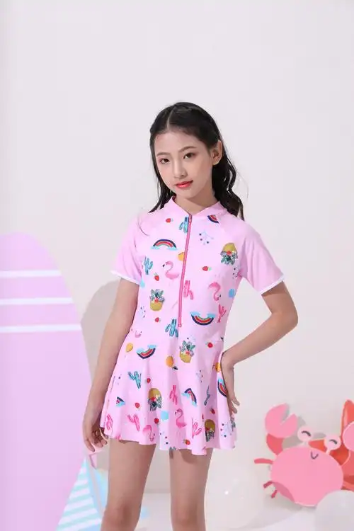 批发分体儿童泳衣套装女保守平角女童泳衣 大童学生爆款裙式泳装
