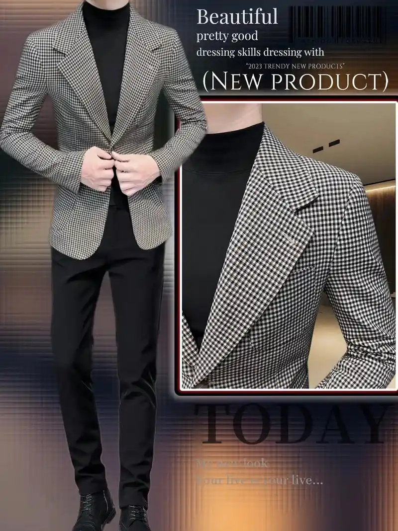 男神们～千鸟格休闲西装外套男款2024 春季新款韩版 修身单 - 抖音