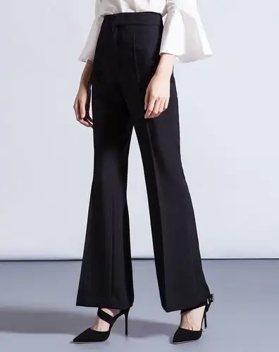 女士黑色气质纯色中线设计女式长裤