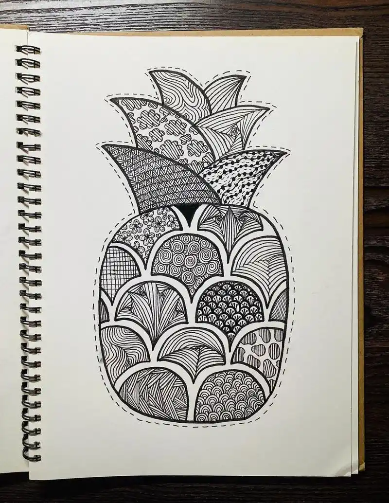 线描画小菠萝~ 又是坚持练习线描的一天~~~ 今天画个简单又可爱的小