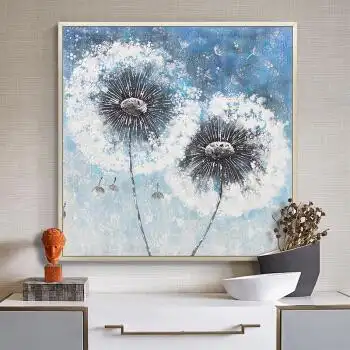 手绘油画轻奢抽象花卉蒲公英现代简约床头客厅玄关沙发走廊装饰画餐厅