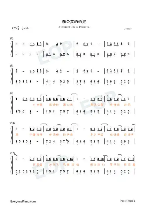 的约定-超级简单版双手简谱预览1-钢琴谱文件(五线谱,双手简谱,数字谱