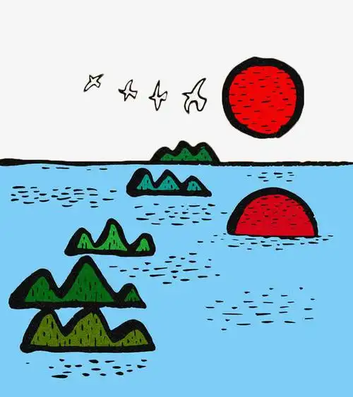 关键词 : 蓝色大海,海鸥,手绘,太阳,旭日东升,阳光