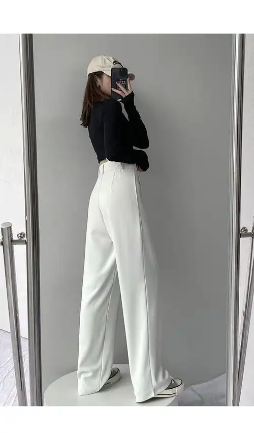 女神专属白色直筒裤子阔腿裤女夏2021新款西装裤高腰垂感大码胖mm西裤
