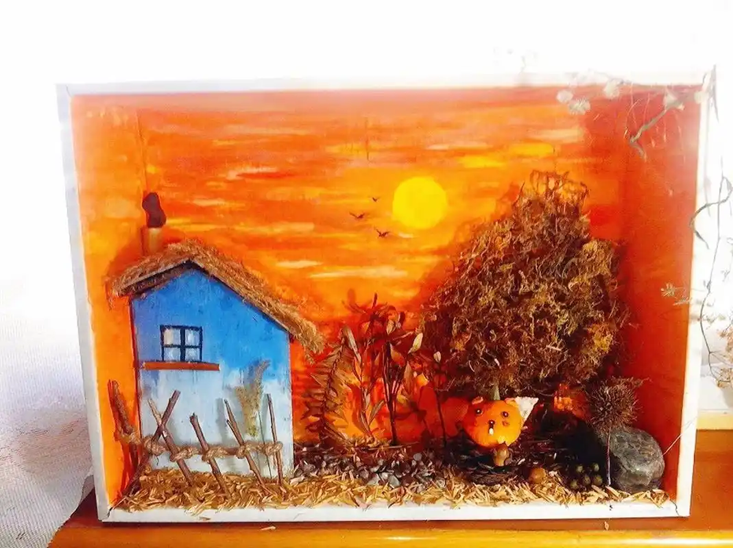 用鞋盒打造了一个秋天的景色(其实是帮外甥女做的幼儿园手工作业)90
