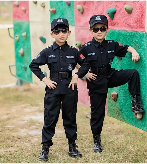 儿童特警迷彩服 儿童特警套装警察服儿童军装警官服战狼迷彩作训小