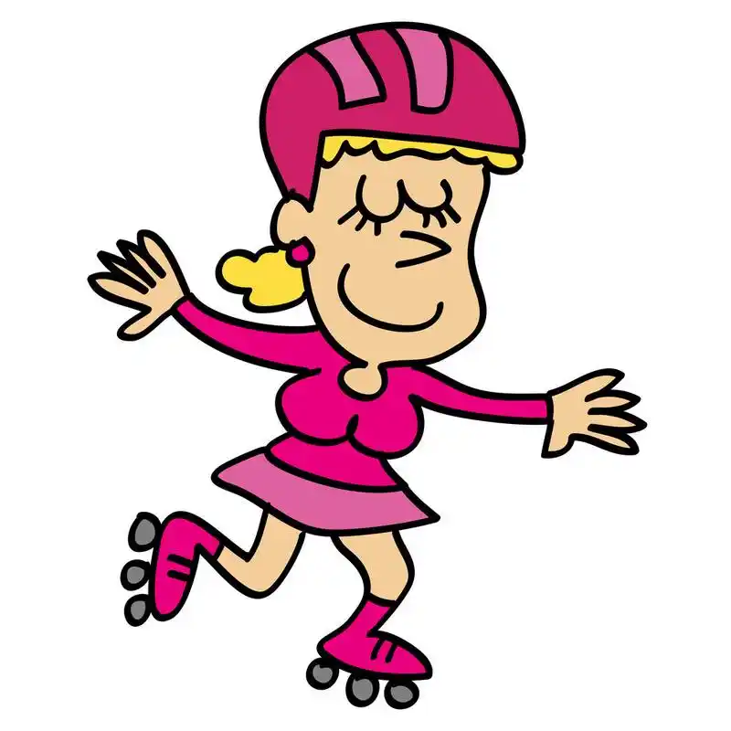 滑冰的女孩,金发碧眼的卡通女孩滑冰在街上.