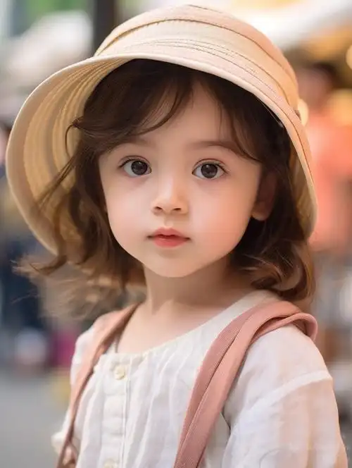 ai人物摄影甜美小女孩的街头shot 一个可爱的女孩,一岁半,大眼睛,双