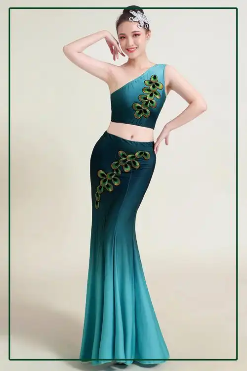 傣族舞练习裙2022新款成人舞蹈服装演出服女云南孔雀舞包臀鱼尾裙艺考