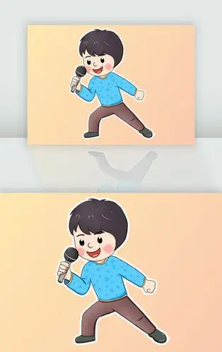 卡通手绘拿着麦克风唱歌的男孩