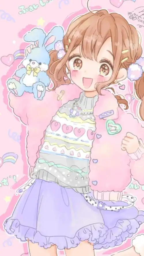 平铺 萌物 软妹 少女心 粉色 卡通 可爱 人物 萌萌的 手机壁纸 背景