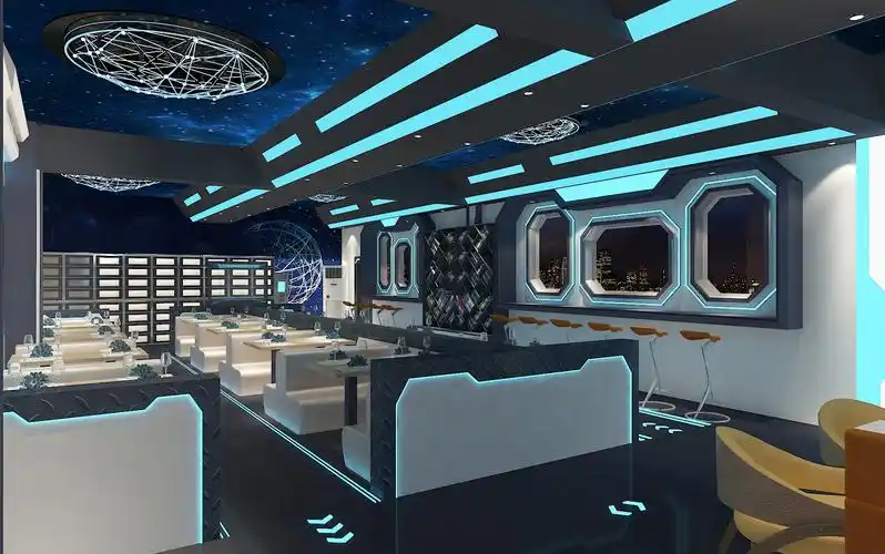 科技店铺连锁特色主题自助中西餐厅餐馆空间室内装修效果图设计