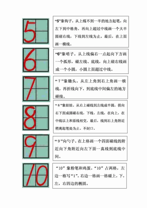 1到10数字的标准写法