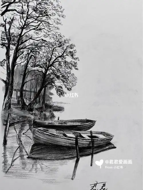 炭笔风景画教程|船教程风景画绘画植树节去哪玩简笔画简笔画