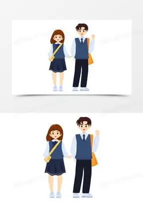 卡通手绘穿高中校服的男女生素材