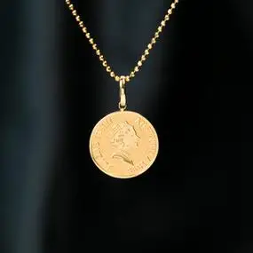 恒蕴叶子14k金伊丽莎白女王二世浮雕金币锁骨链吊坠二代潮项链坠