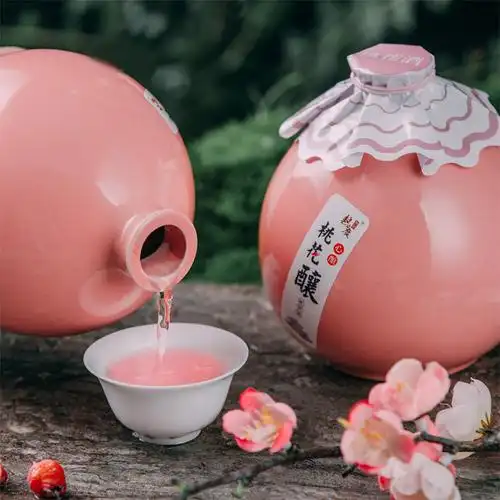 桃花酒桃花酿桃花醉酒古风陶瓷酒自酿低度甜酒女士网红颜值花果酒