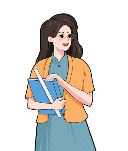 一个手拿教具的女老师 手绘插画