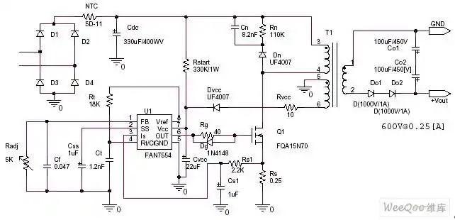 交流220v转直流600v开关电源电路图