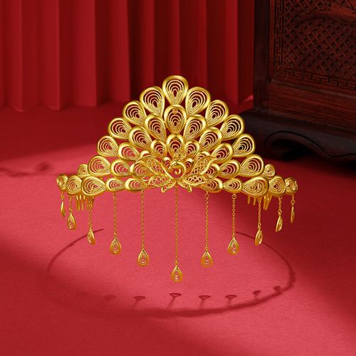 周六福黄金凤冠女计价足金发冠婚嫁凤凰于飞国潮婚礼气质官方正品