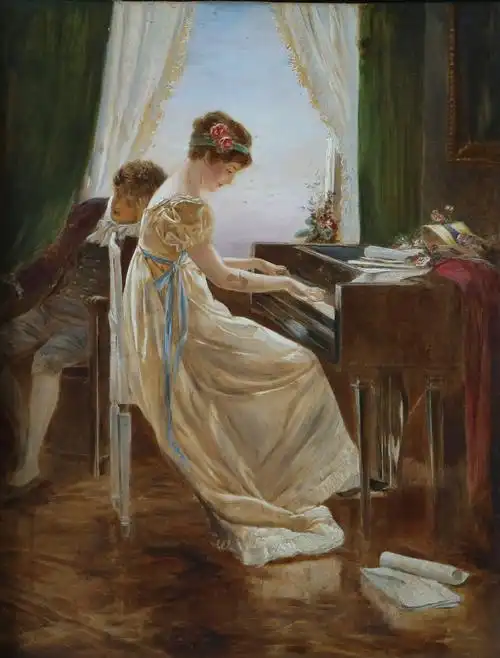 《弹钢琴的贵妇》 39cm×50cm 布面油画