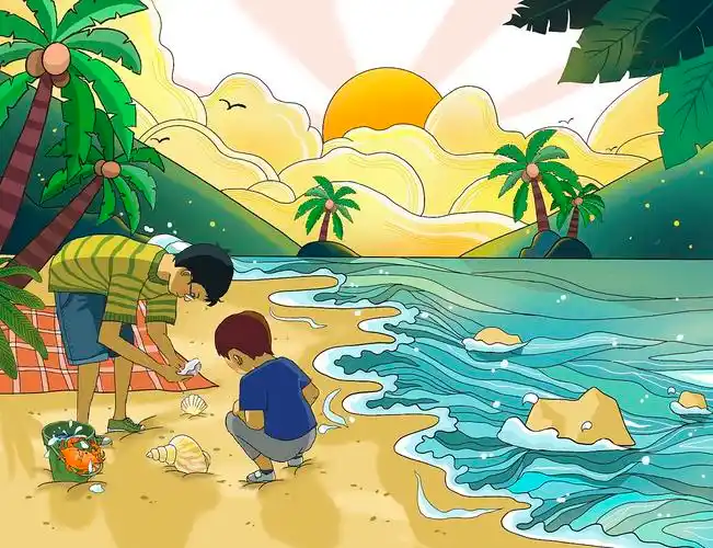 沙滩|插画|儿童插画|加绿_原创作品-站酷(zcool)