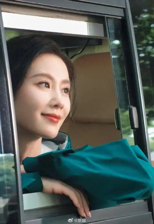 刘诗诗车窗照#刘诗诗车窗照片来啦斜马尾编发 绿色外套,姐姐也太清丽