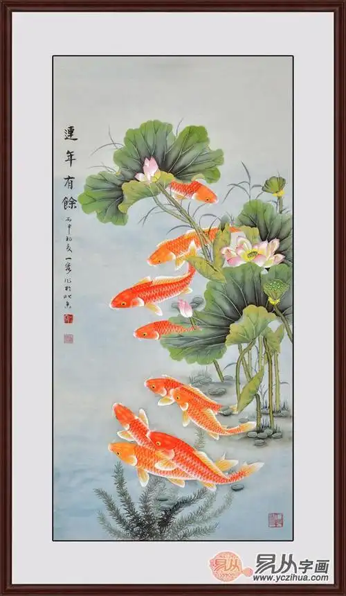 国画鲤鱼作品 王一容九鱼图价格