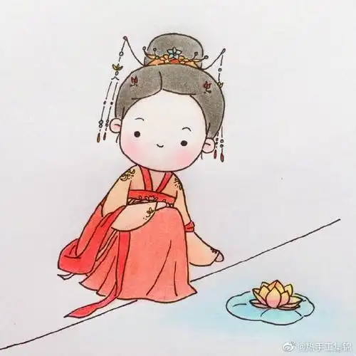 手帐超话#手绘##手帐素材插画手绘#中国风小女孩简笔画手绘好可爱by