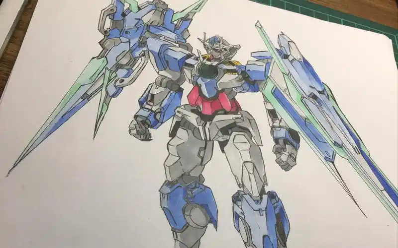马克笔手绘高达00q上色过程记录