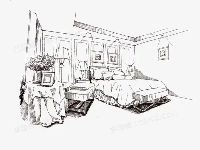 本设计作品为卧室手绘线框图,格式为png,尺寸为1632x1224,下载