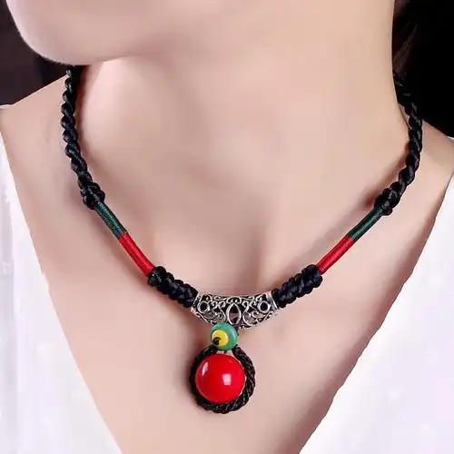 民族风棉麻绳锁骨链简约文艺复古衣服装饰项链女短款配饰品毛衣链单款