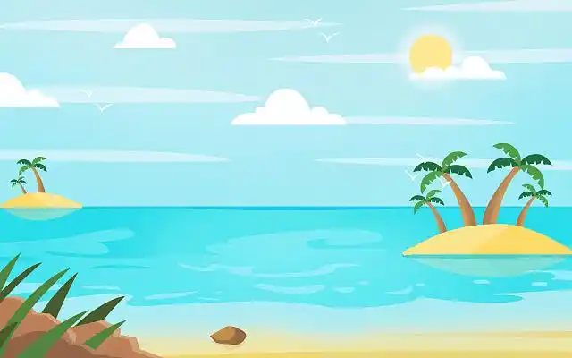 海边风景插画jpg沙滩度假旅游扁平夏天海边沙滩插画