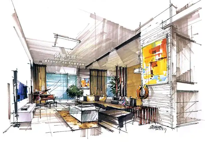 赵国斌室内客厅手绘表现作品