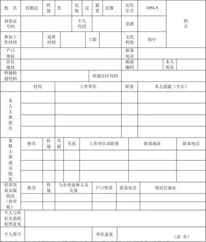 无忧文档 所有分类 表格/模板 表格类模板 退休人员登记表 无锡市退休