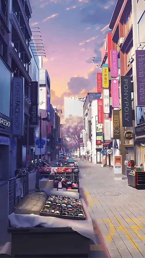 二次元街道风景图片高清手机壁纸