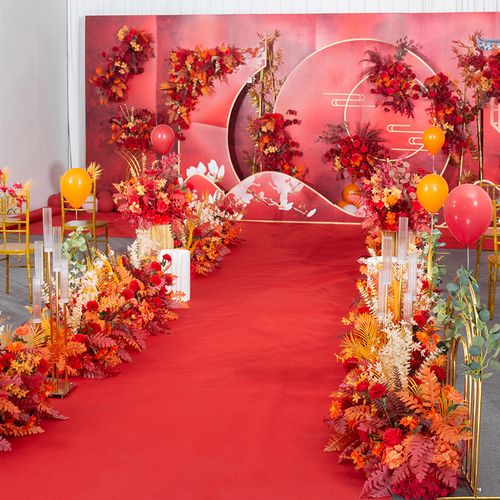 中式婚礼装饰花背景墙拱门舞台布置路引花地排花婚庆现场布置花艺