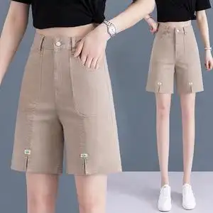 纯棉五分裤女夏季薄款直筒中裤2022新款高腰女士外穿休闲a字短裤