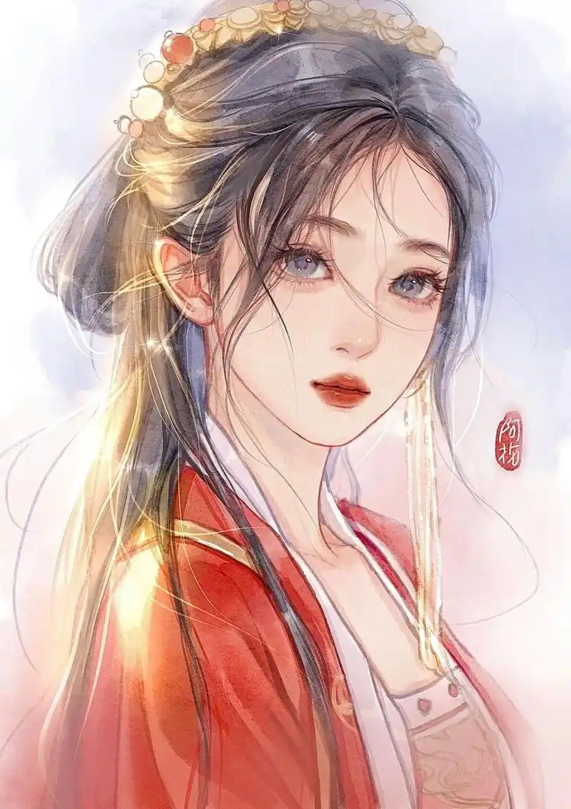 古风红衣少女79水彩风(附过程图) 如果还有比画仙