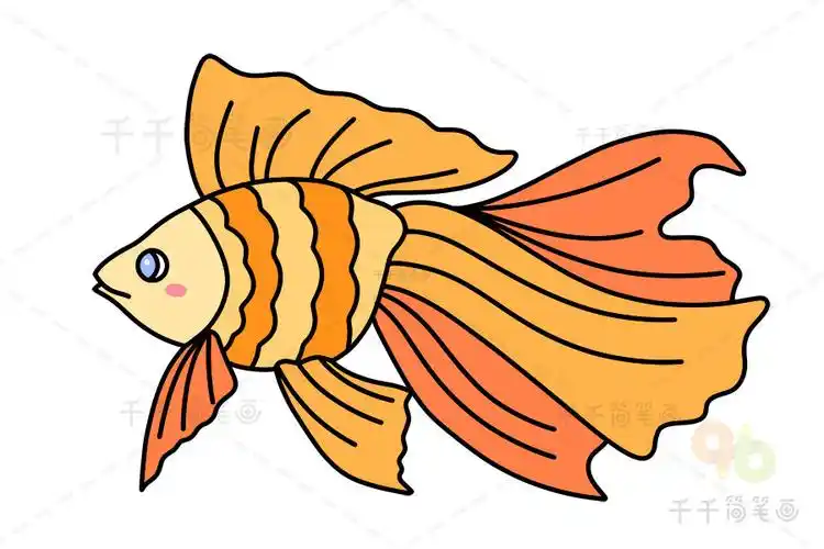 动画卡通小金鱼填色图片,儿童认识动物填色图片,适合幼儿和少年儿童