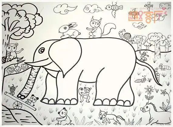 情景动物为主简笔画