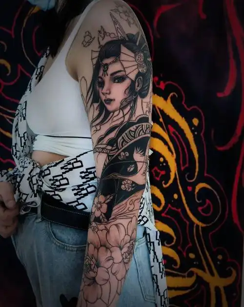 艺伎纹身图片_手臂新传统纹身图案(2)_山东省青岛市纹身店-鬼纹阁刺青