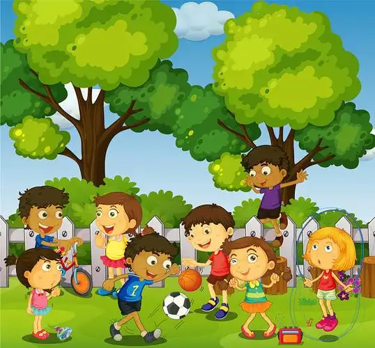 男孩们在公园里玩跷跷板图片素材