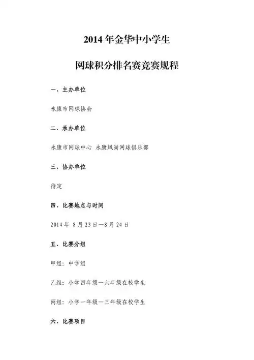 青少年网球公开赛竞赛规程